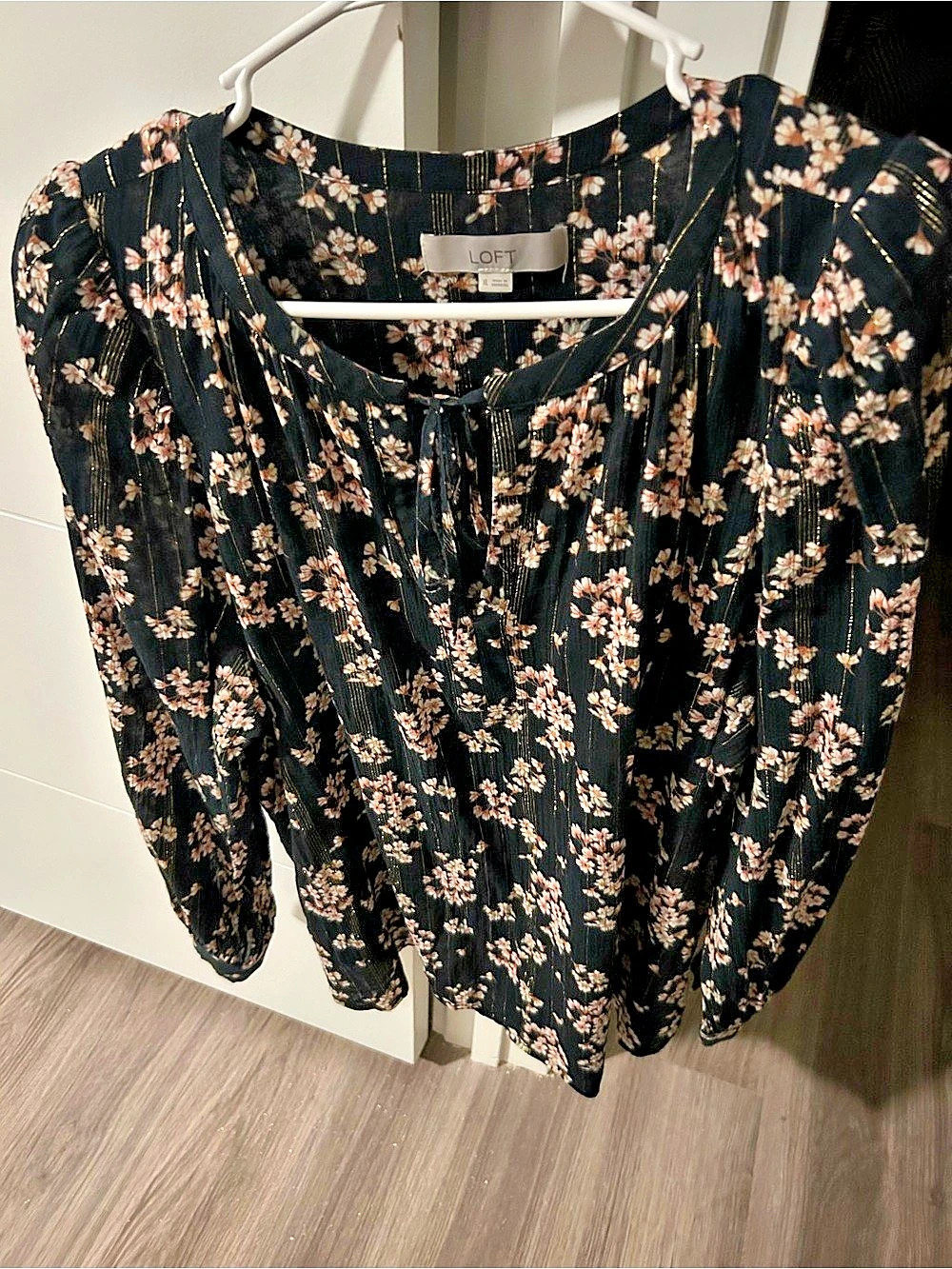 LOFT Floral Blouse in Black & Pink Like New